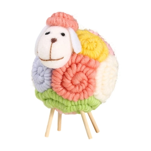 Handmade Boho Lint Sheep Ornament, Cute Easter Lamb Figurine for Spring Home Decor, Rural Style Tabletop Accent, Holiday Gift for All Ages