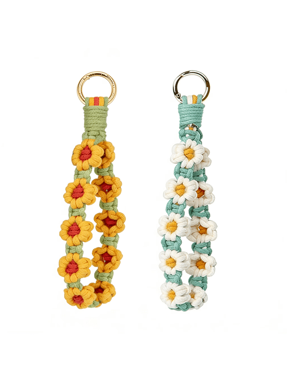 Handmade Boho Macrame Wristlet Keychain Braided Wrist Lanyard & Key Ring Holder for Women (RL 2 PCS)