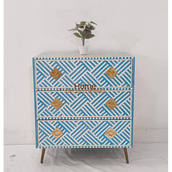 Handmade Bone Inlay Buffet - 3 Drawer Living Room Chest