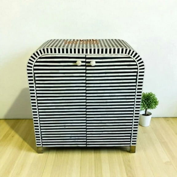 Handmade Bone Inlay Cabinet: 2-Door Storage, Indian Furniture