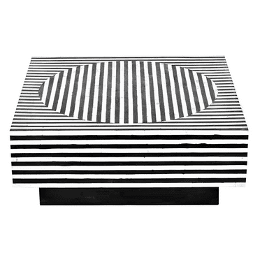Handmade Bone Inlay Coffee Table – Geometric Op Art Square Table with Illusion Concave Round Pattern