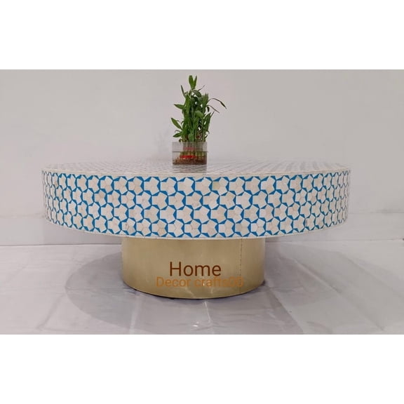 Handmade Bone Inlay Coffee Table: Geometric Targua Design
