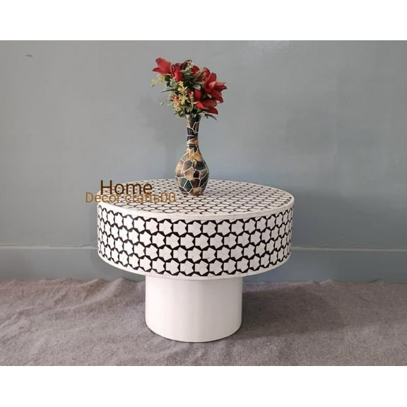 Handmade Bone Inlay Coffee Table: Targua Pattern, Indian Decor