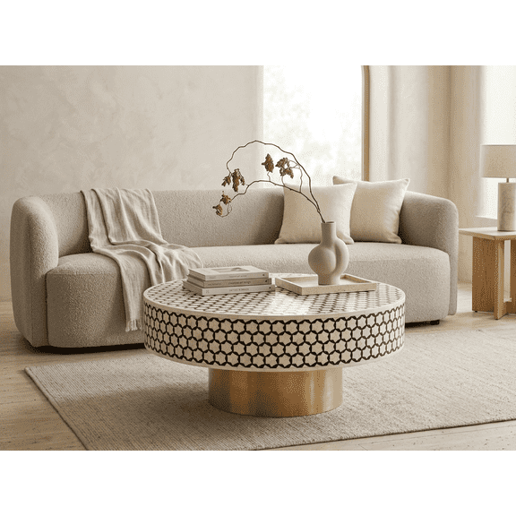 Handmade Bone Inlay Coffee Table: Targua Pattern Round Table
