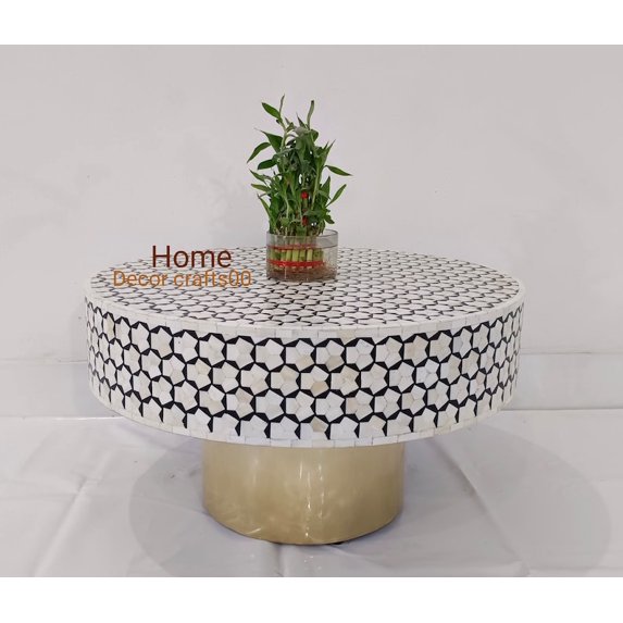 Handmade Bone Inlay Coffee Table: Targua Pattern Round Table