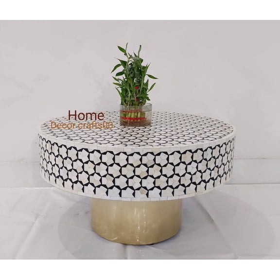 Handmade Bone Inlay Coffee Table: Targua Pattern Round Table