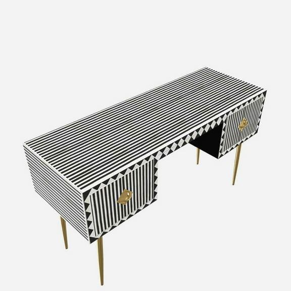 Handmade Bone Inlay Console Table – Colorful Striped Entryway & Hall Accent Furniture