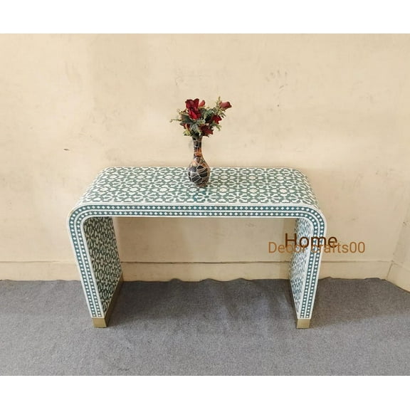 Handmade Bone Inlay Console Table: Moroccan U-Shaped Living Room Furniture