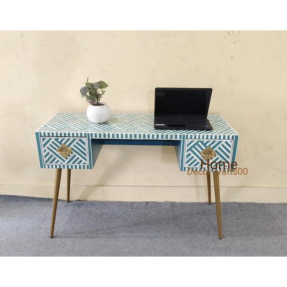Handmade Bone Inlay Desk: Indian Wood Inlay Laptop Table