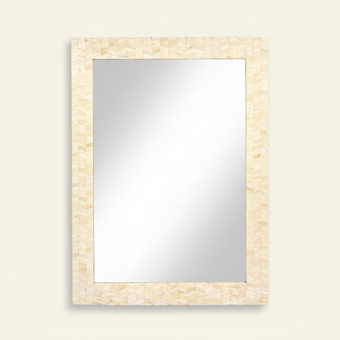 Handmade Bone Inlay Wall Mirror, Decorative Wooden Mirror Frame for Bathroom Entryway Hallway and Living Room Home Dcor- 36x24 IN, Beige
