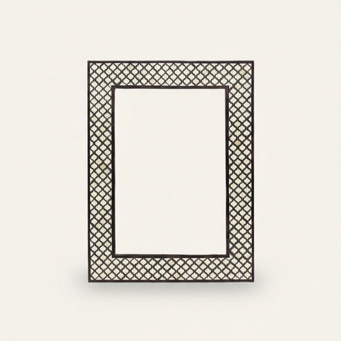 Handmade Bone Inlay Wall Mirror, Decorative Wooden Mirror Frame for Bathroom Entryway Hallway and Living Room Home Dcor- 36x24 IN, Black & Ivory