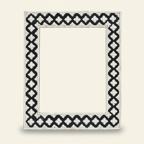 Handmade Bone Inlay Wall Mirror, Decorative Wooden Mirror Frame for Bathroom Entryway Hallway and Living Room Home Dcor- 36x24 IN, Black and White