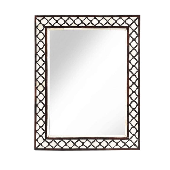 Handmade Bone Inlay Wall Mirror, Decorative Wooden Mirror Frame for Bathroom Entryway Hallway and Living Room Home Dcor- Brown & White, 36x24 IN