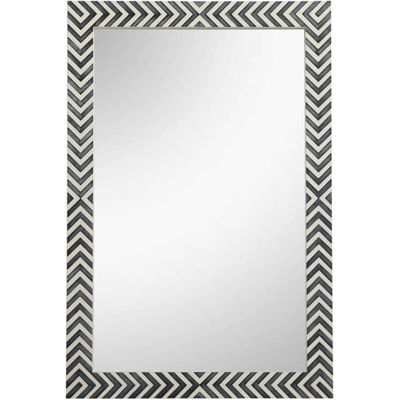 Handmade Bone Inlay Wall Mirror, Decorative Wooden Mirror Frame for Bathroom Entryway Hallway and Living Room Home Dcor- White & Black, 36x24 IN