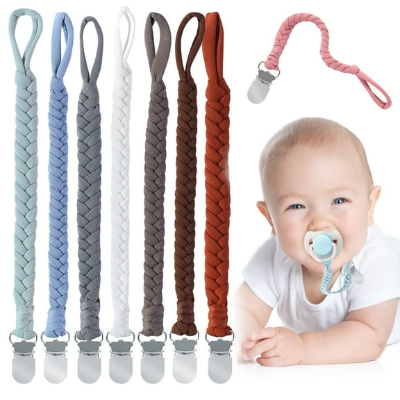 Handmade Braided Cotton Pacifier Holders for Baby Boys and Girls, Viaky 8 Packs 8 Color Pacifier Clip Infant Modern Unisex, Smoother Prevent Falling Clip for Teething Toy Fit All Pacifiers 0-6 Month