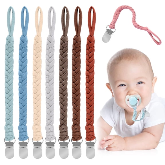 Handmade Braided Cotton Pacifier Holders for Baby Boys and Girls, Viaky 8 Packs 8 Color Pacifier Clip Infant Modern Unisex, Smoother Prevent Falling Clip for Teething Toy Fit All Pacifiers 0-6 Month