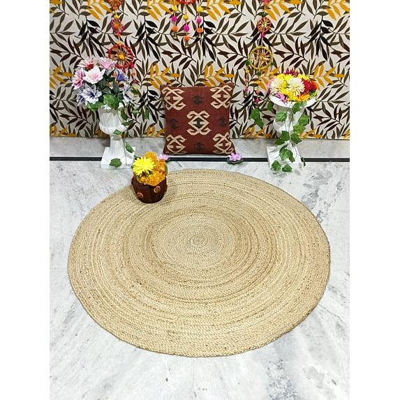 Handmade Braided Farmhouse Natural Jute Round Rugs Size 4 x 4 Feet Round