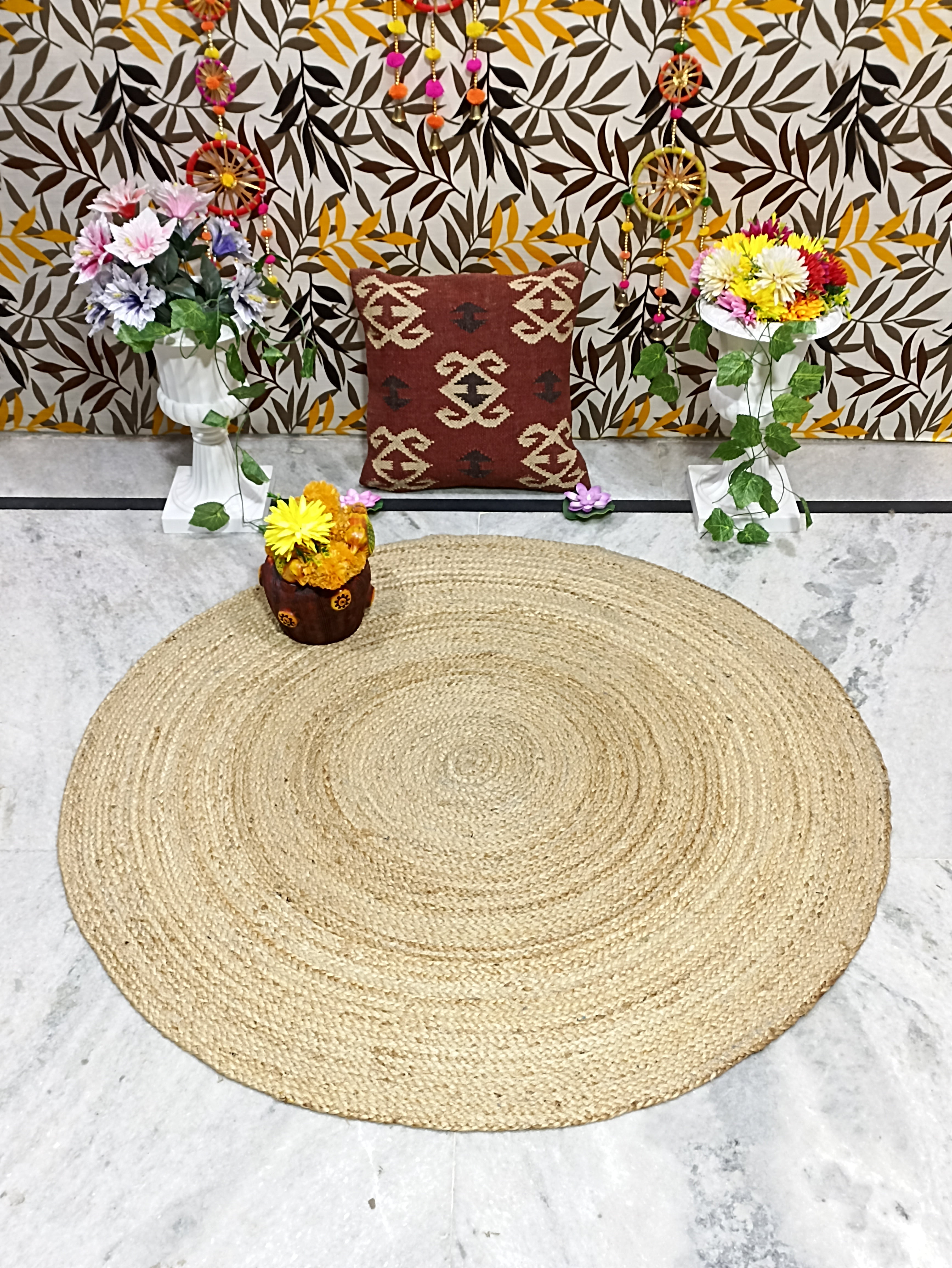 Handmade Braided Farmhouse Natural Jute Round Rugs Size 5 x 5 Feet ...