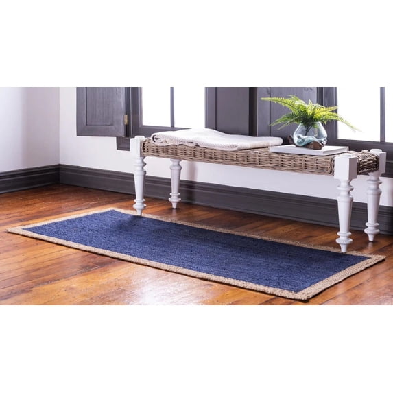 Handmade Braided Farmhouse Pure Jute Rug with Inner Blue Color , Home Décor Rugs Size 2 x 10 Feet ( 60 cm x 300 cm )