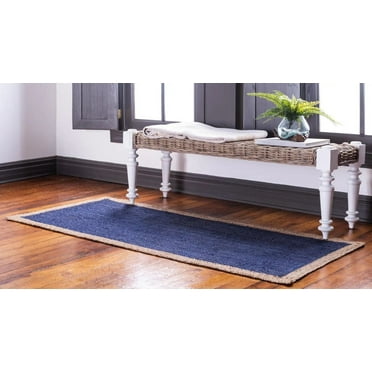 Handmade Braided Farmhouse Pure Jute Rug with Inner Blue Color , Home Décor Rugs Size 2 x 4 Feet ( 60 cm x 120 cm )