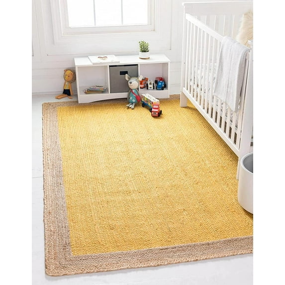 Handmade Braided Farmhouse Pure Jute Rug with Yellow Color , Home Décor Rugs Size 4 x 7 Feet ( 120 cm x 210 cm )