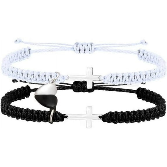 Handmade Braided Love Infinity Couples Bracelet Heart Matching Attraction Cross Yin Yang Relationship Adjustable Cord for Him and Her Bff Friendship Promise Valentines Gift