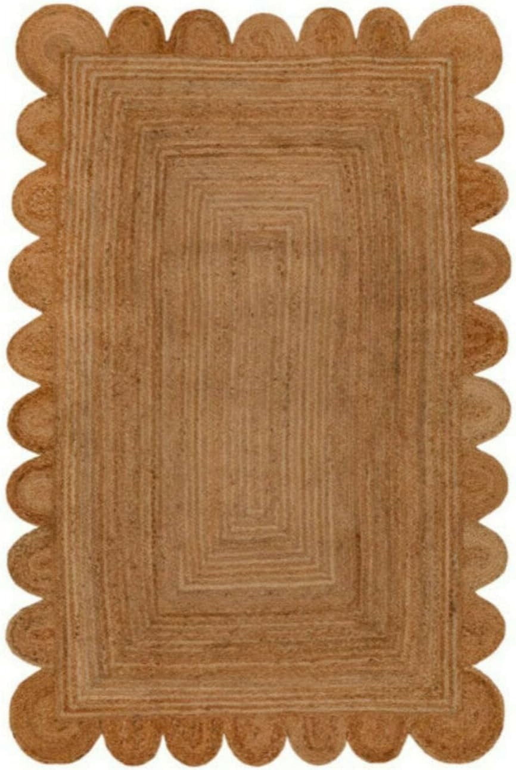 Handmade Braided Natural Farmhouse Jute Scalloped Rugs , Home Décor Natural Jute Rugs & Carpet Size , 6 x 9 Feet ( 180 cm x 270 cm )Rectangle