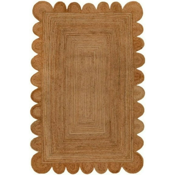 Handmade Braided Natural Farmhouse Jute Scalloped Rugs , Home Décor Natural Jute Rugs & Carpet Size , 6 x 9 Feet ( 180 cm x 270 cm )Rectangle