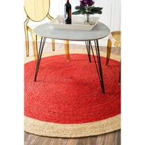 Handmade Braided Natural Jute with Inner Red Color Round Rugs Size 2 x 2 Feet Round