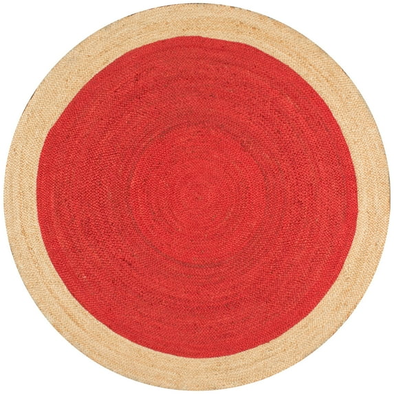 Handmade Braided Natural Jute with Inner Red Color Round Rugs Size 4 x 4 Feet Round