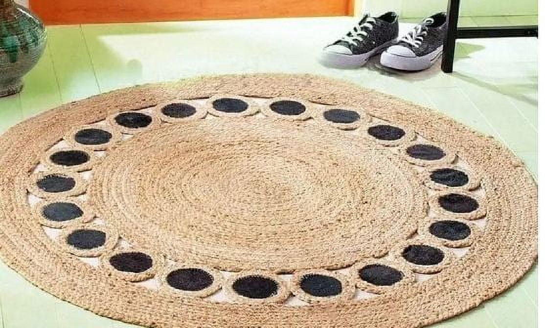 Handmade Braided Natural Pure Jute with Black Color Design Round Rugs ...