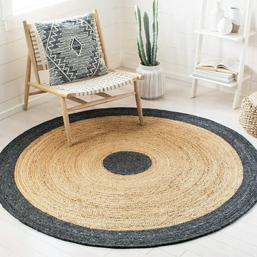 Handmade Braided Natural Pure Jute with Black Color Design Round Rugs Size 2 x 2 Feet ( 60 x 60 cm )