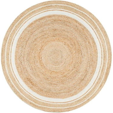 Handmade Braided Natural Pure Jute with white Border Round Rugs Size 2 x 2 Feet ( 60 x 60 cm)