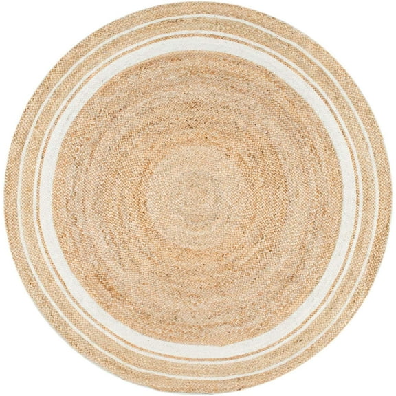 Handmade Braided Natural Pure Jute with white Border Round Rugs Size 4 x 4 Feet ( 120 x 120 cm)