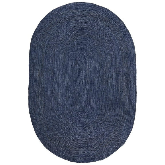 Handmade Braided Navy Blue Color Pure Jute Oval Shape Area Rugs ,Home Décor Rugs Size 5 x 7 Feet ( 150 cm x 210 cm )