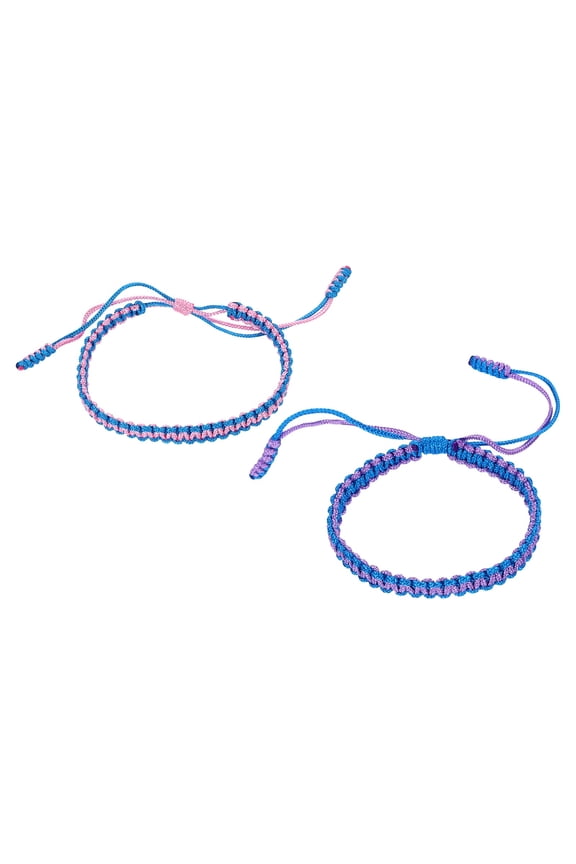 Handmade Braided String Bracelets, 2 Pack Adjustable Braided Rope Matching Bracelets Tibetan String Lucky Protection Wristbands for Couple Women Men, Blue Purple/Blue Pink