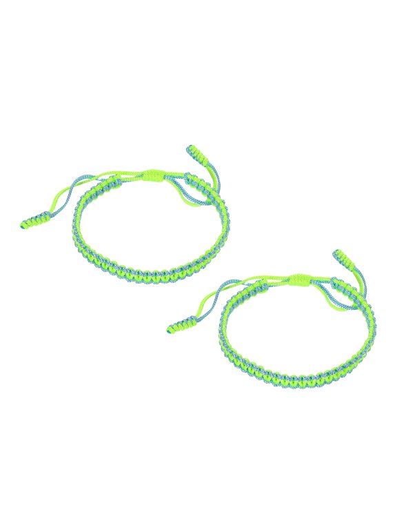 Handmade Braided String Bracelets, 2 Pack Adjustable Braided Rope Matching Bracelets Tibetan String Lucky Protection Wristbands for Couple Women Men, Lake Blue Bright Green