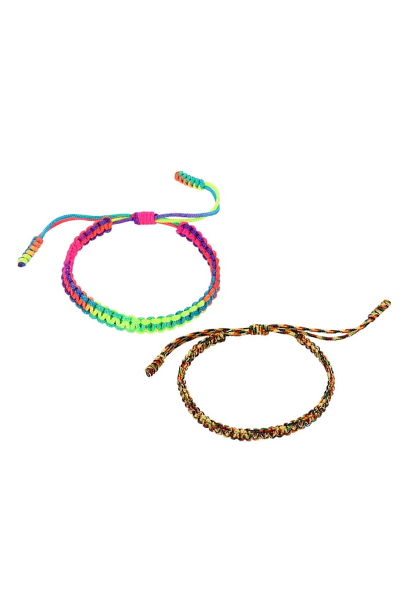 Handmade Braided String Bracelets, 2 Pack Adjustable Braided Rope Matching Bracelets Tibetan String Lucky Protection Wristbands for Couple Women Men, Multicolor Rainbow