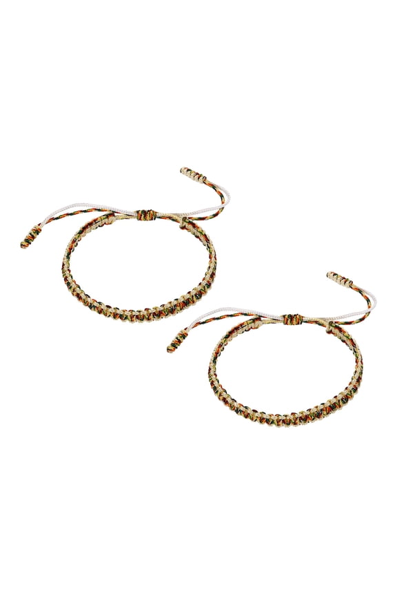 Handmade Braided String Bracelets, 2 Pack Adjustable Braided Rope Matching Bracelets Tibetan String Lucky Protection Wristbands for Couple Women Men, Multicolor White