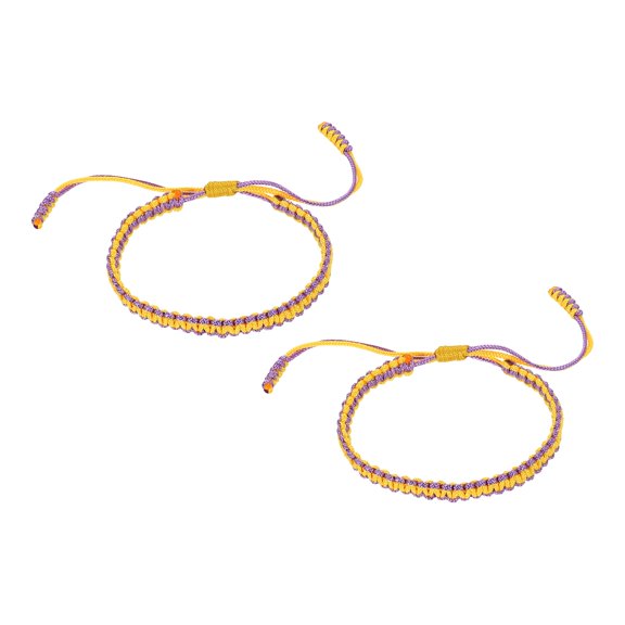 Handmade Braided String Bracelets, 2 Pack Adjustable Braided Rope Matching Bracelets Tibetan String Lucky Protection Wristbands for Couple Women Men, Purple Yellow