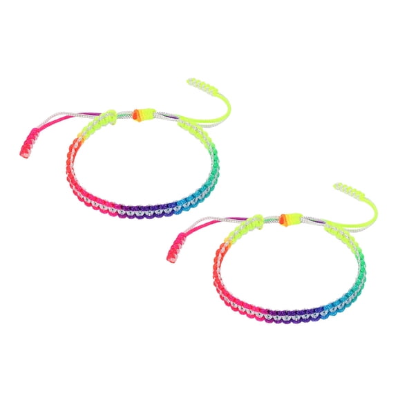 Handmade Braided String Bracelets, 2 Pack Adjustable Braided Rope Matching Bracelets Tibetan String Lucky Protection Wristbands for Couple Women Men, Rainbow White