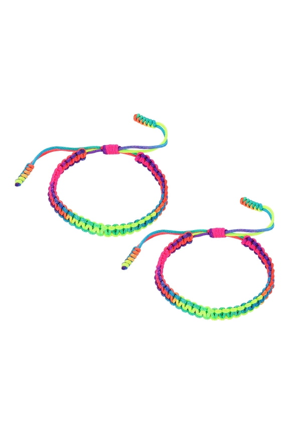 Handmade Braided String Bracelets, 2 Pack Adjustable Braided Rope Matching Bracelets Tibetan String Lucky Protection Wristbands for Couple Women Men, Rainbow