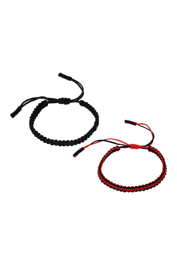 Handmade Braided String Bracelets, 2 Pack Adjustable Braided Rope Matching Bracelets Tibetan String Lucky Protection Wristbands for Couple Women Men, Red Black/Black