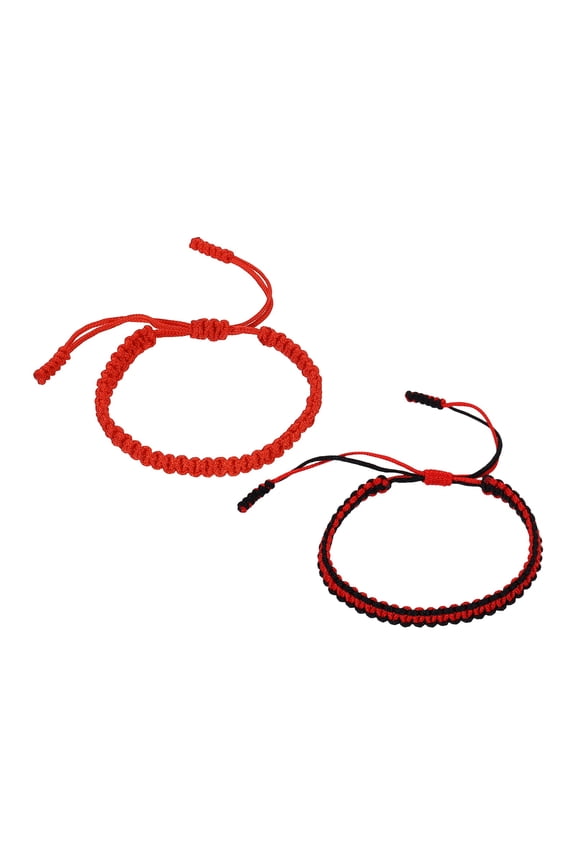 Handmade Braided String Bracelets, 2 Pack Adjustable Braided Rope Matching Bracelets Tibetan String Lucky Protection Wristbands for Couple Women Men, Red Black/Red