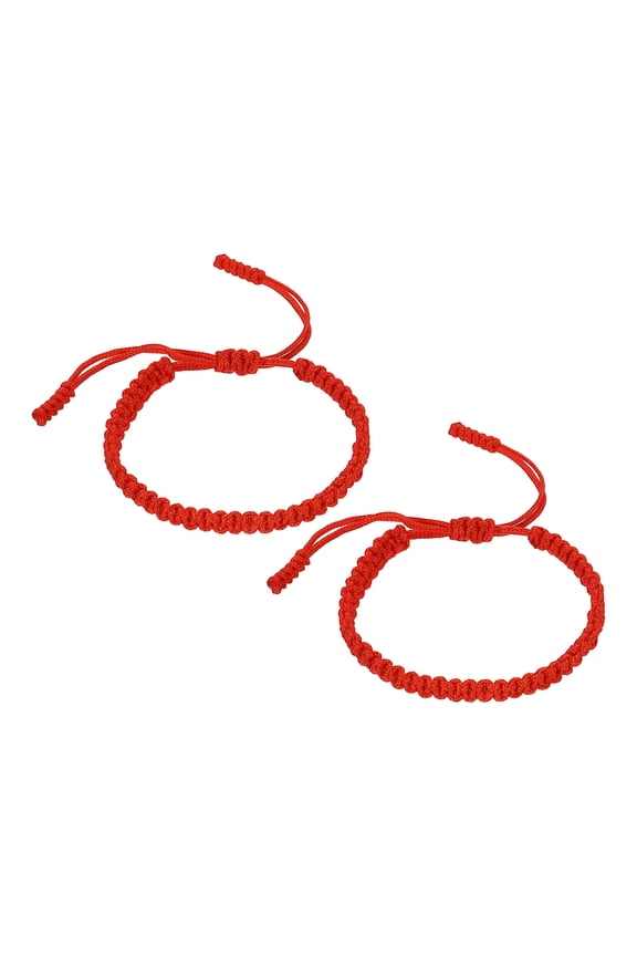 Handmade Braided String Bracelets, 2 Pack Adjustable Braided Rope Matching Bracelets Tibetan String Lucky Protection Wristbands for Couple Women Men, Red