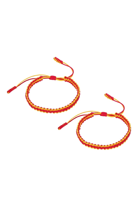 Handmade Braided String Bracelets, 2 Pack Adjustable Braided Rope Matching Bracelets Tibetan String Lucky Protection Wristbands for Couple Women Men, Rose Red Yellow