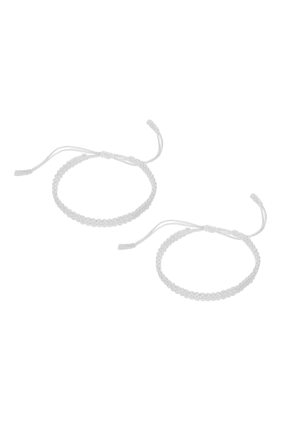 Handmade Braided String Bracelets, 2 Pack Adjustable Braided Rope Matching Bracelets Tibetan String Lucky Protection Wristbands for Couple Women Men, White