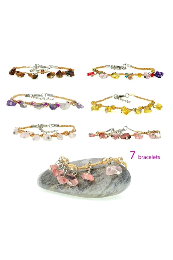 Handmade Braided Woven Hemp Multicolor Glass Bead Adjustable Cord Bracelet  Set of 7 Bracelets