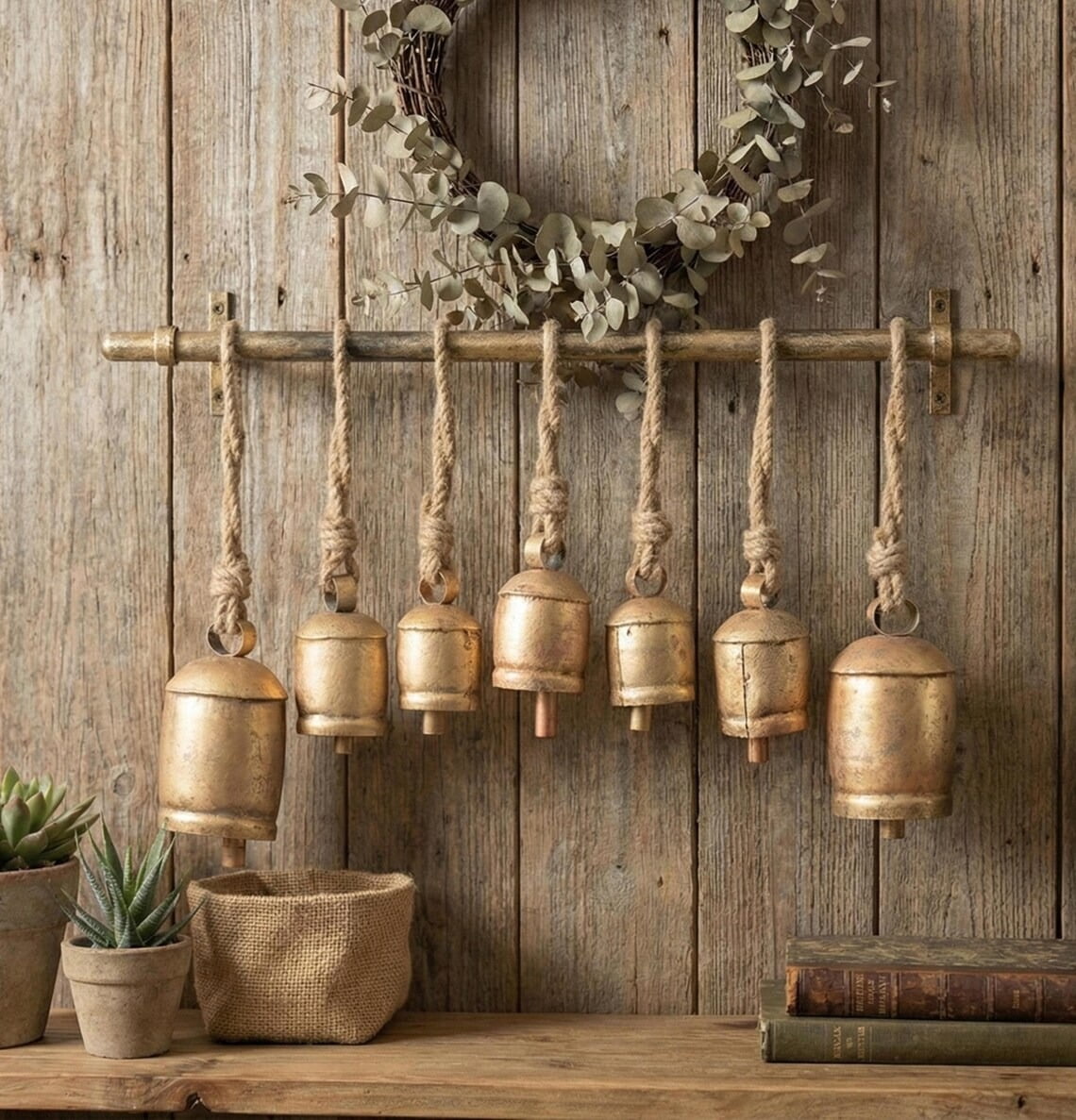 Rustic Bell Handmade Brass Bells Wall Hanging | Rustic Farmhouse Decor - Walmart.com