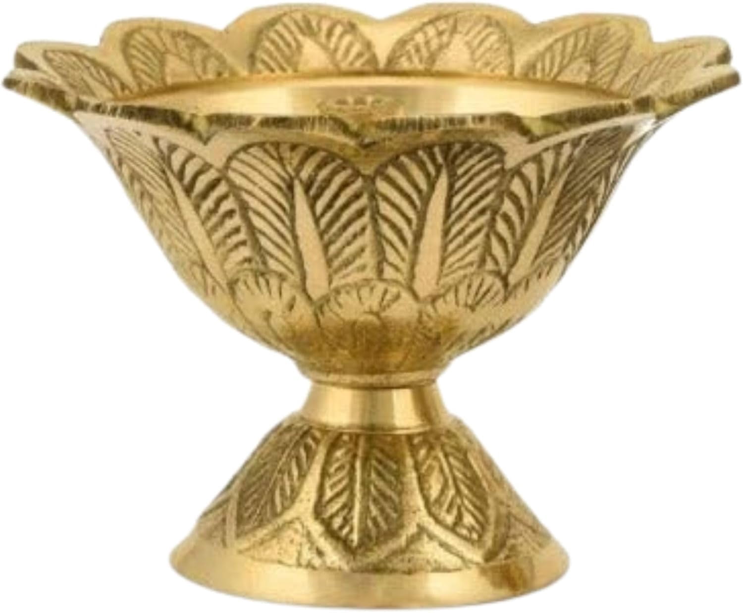 Handmade Brass Devdas Diya Oil Puja Lamp Engraved Design for Home Office